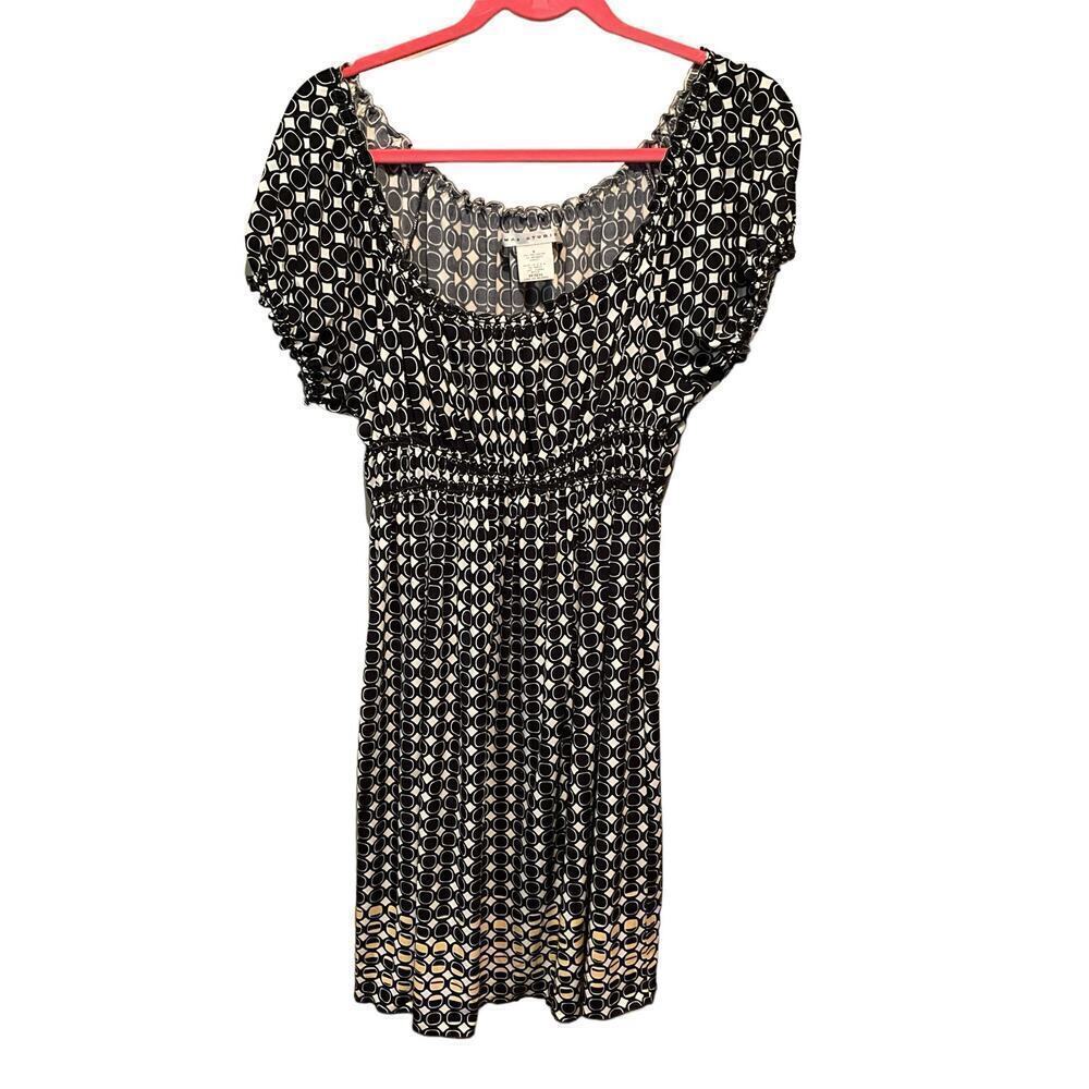 Max Studio Mini Dress Women's Size M Black Short Puff Sleeve Polyester Stretch